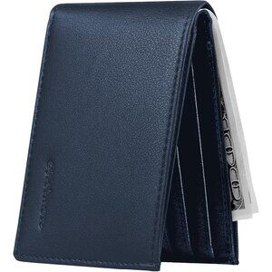 Men's Wallet Card Dark Blue Front Pocket Style Vegan Leather Bifold Designed